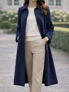 Vintage Sequence Trench Coat Navy Blue Size 6 Minimal Classic Long Coat
